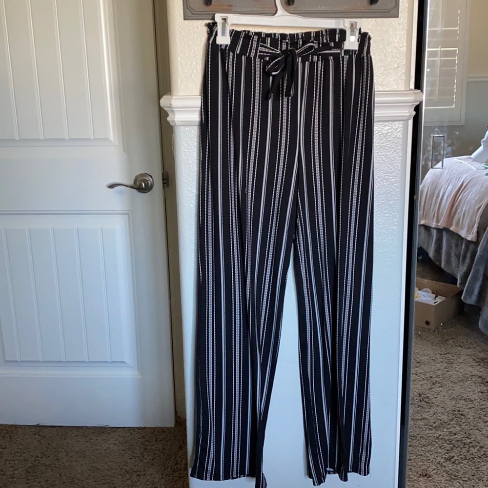 Black and white striped light weight pants
